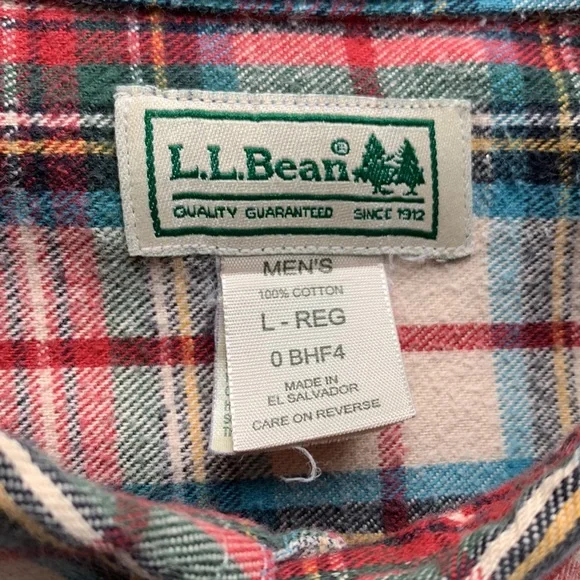 L.L. Bean Men’s Red White Green Plaid Long Sleeve Button Down Shirt Large - REG - Picture 9 of 12